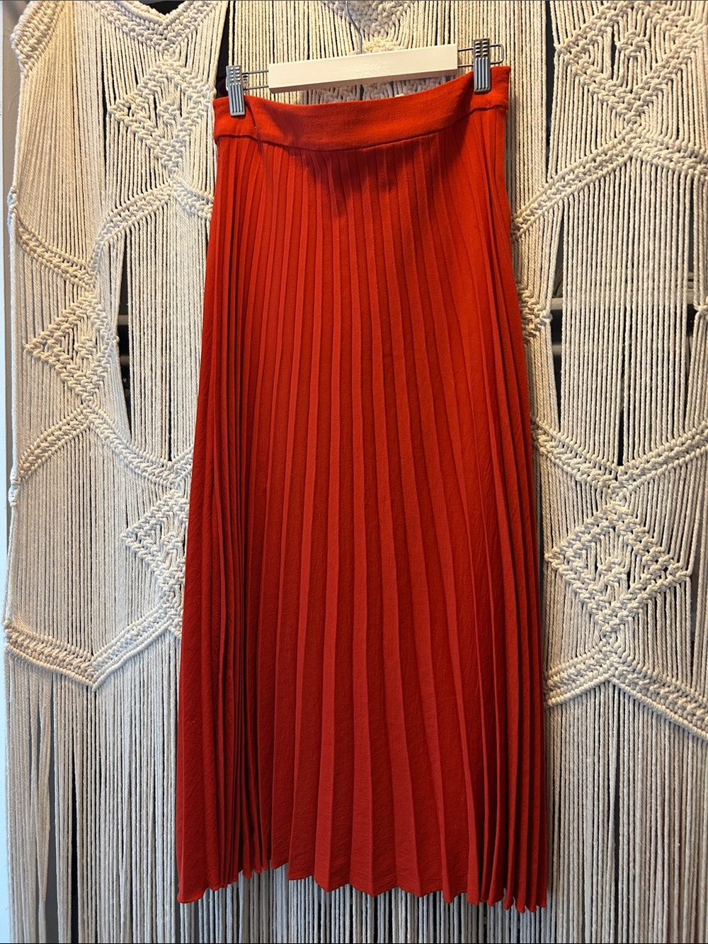 Zara Red/ Orange Pleated Midi Skirt